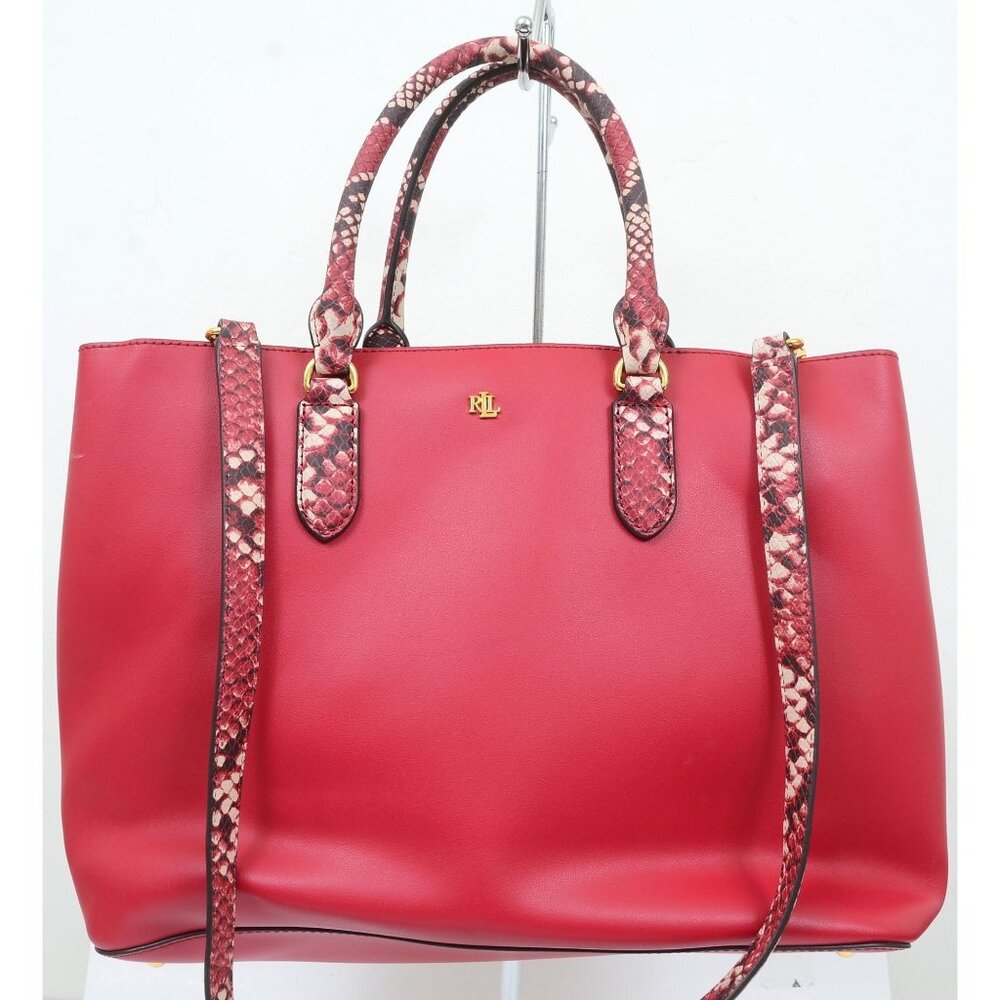 Lauren Ralph Lauren Large Satchel‎ Red Leather Snakeskin Shoulder Bag Crossbody